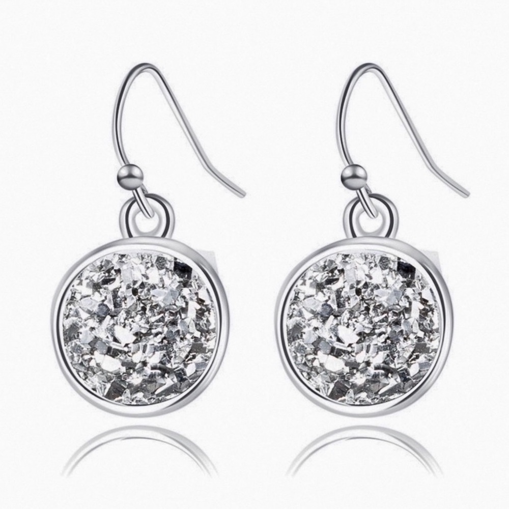 Silver Faux Druzy Button Earrings
